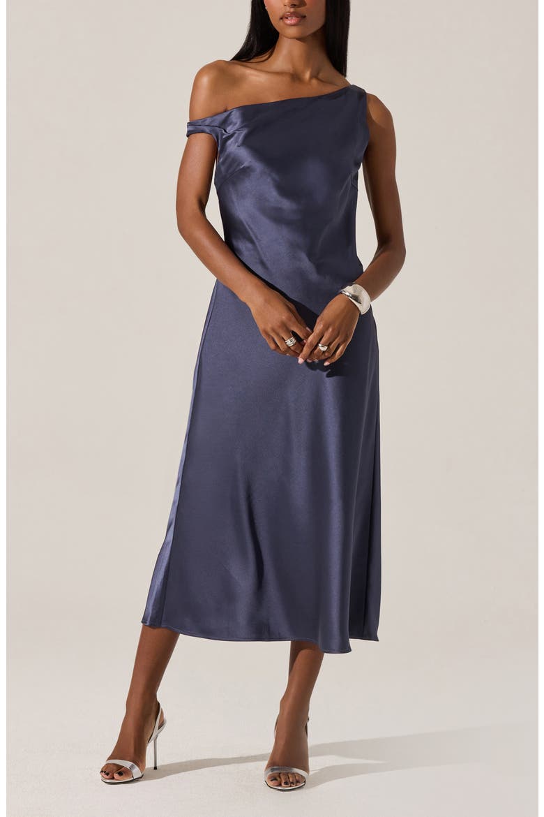 Elain One-Shoulder Satin Dress, Main, color, INDIGO