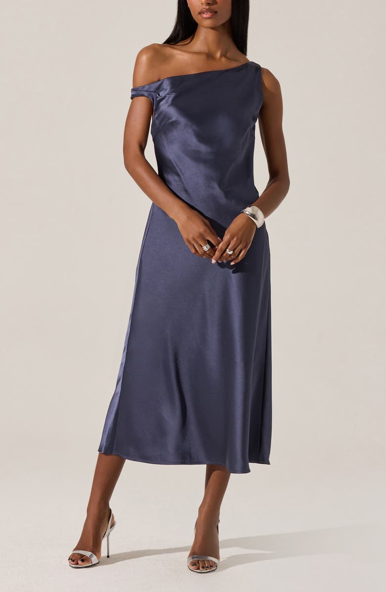 ASTR the Label Elain One-Shoulder Satin Dress, Main, color, Indigo