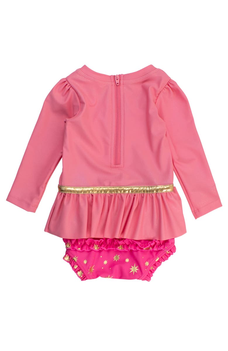 RuffleButts Baby Girls UPF50+ Princess Long Sleeve Bow Skirted One Piece Swimsuit, Alternate, color, Royal Pink Princess