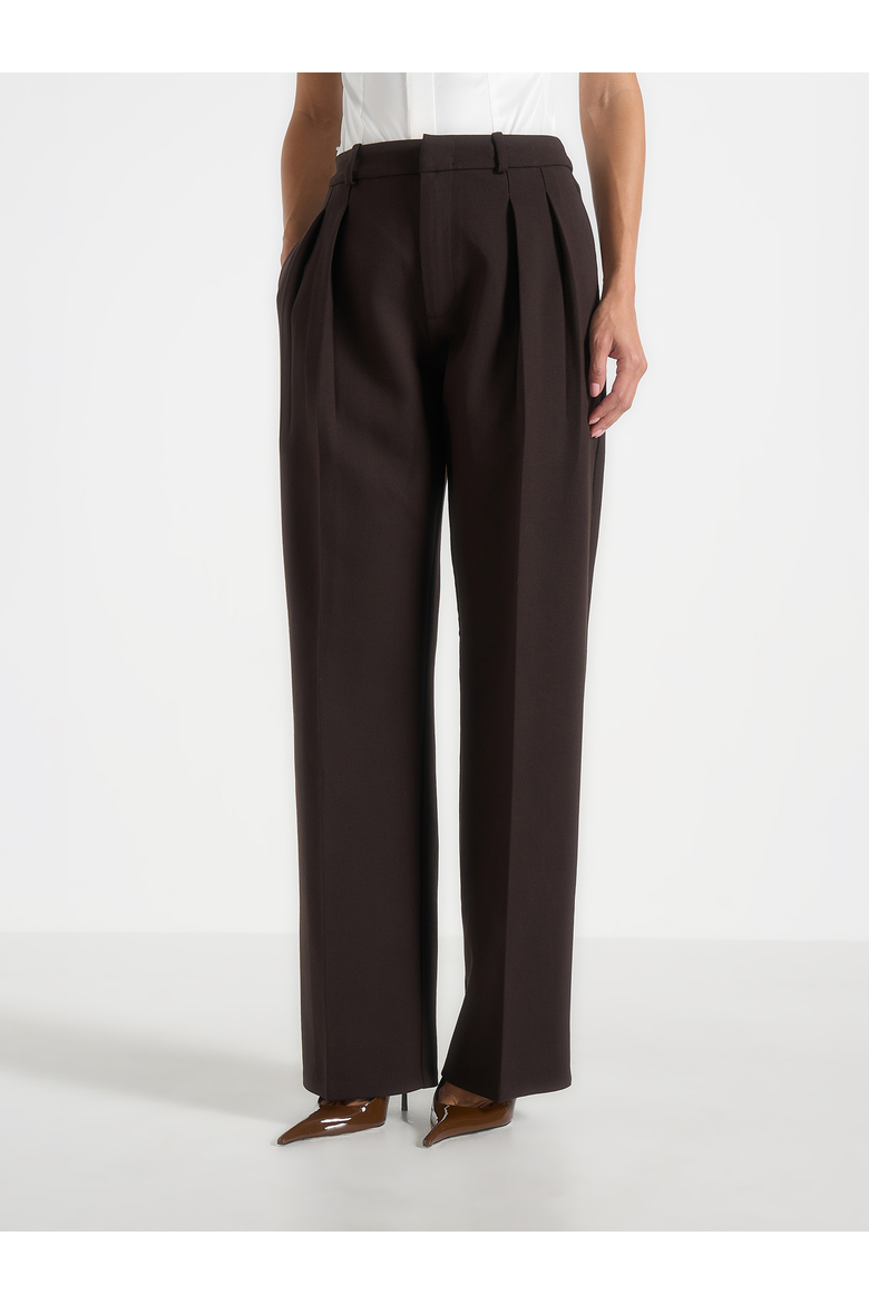 Julie Tailored Twin Pleat Pants, Main, color, Dark Brown