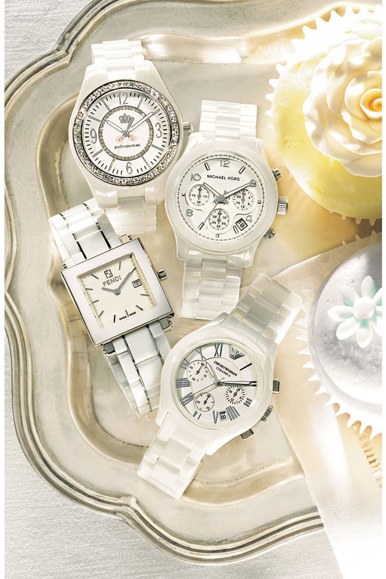 Large Square Ceramic Bracelet Watch, 30mm, Alternate, color, WHITE