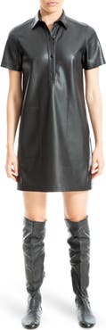 MAX STUDIO Faux Leather Short Sleeve Shirtdress