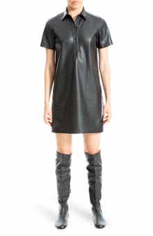 MAX STUDIO Faux Leather Short Sleeve Shirtdress