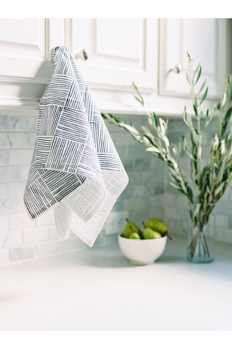 Tea Towel Set - Lotus & Stripe, Alternate, color, Navy