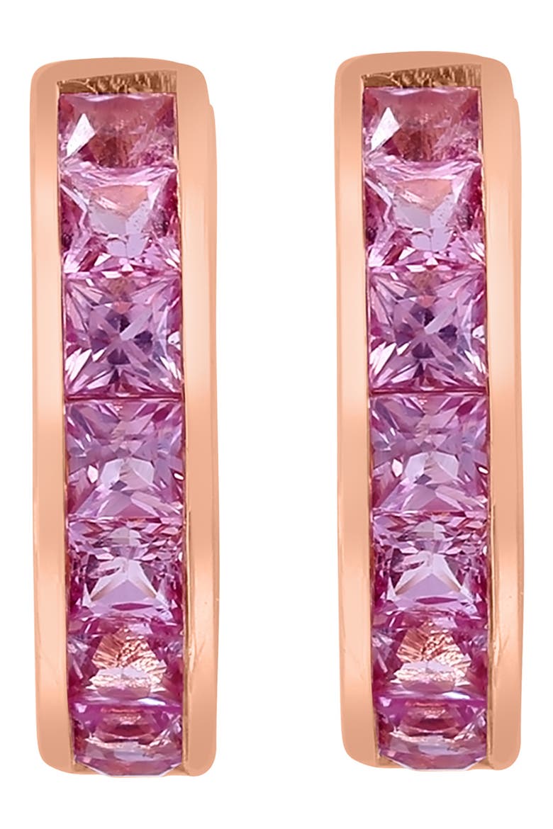 14K Rose Gold Pink Sapphire Huggie Hoop Earrings, Alternate, color, PINK