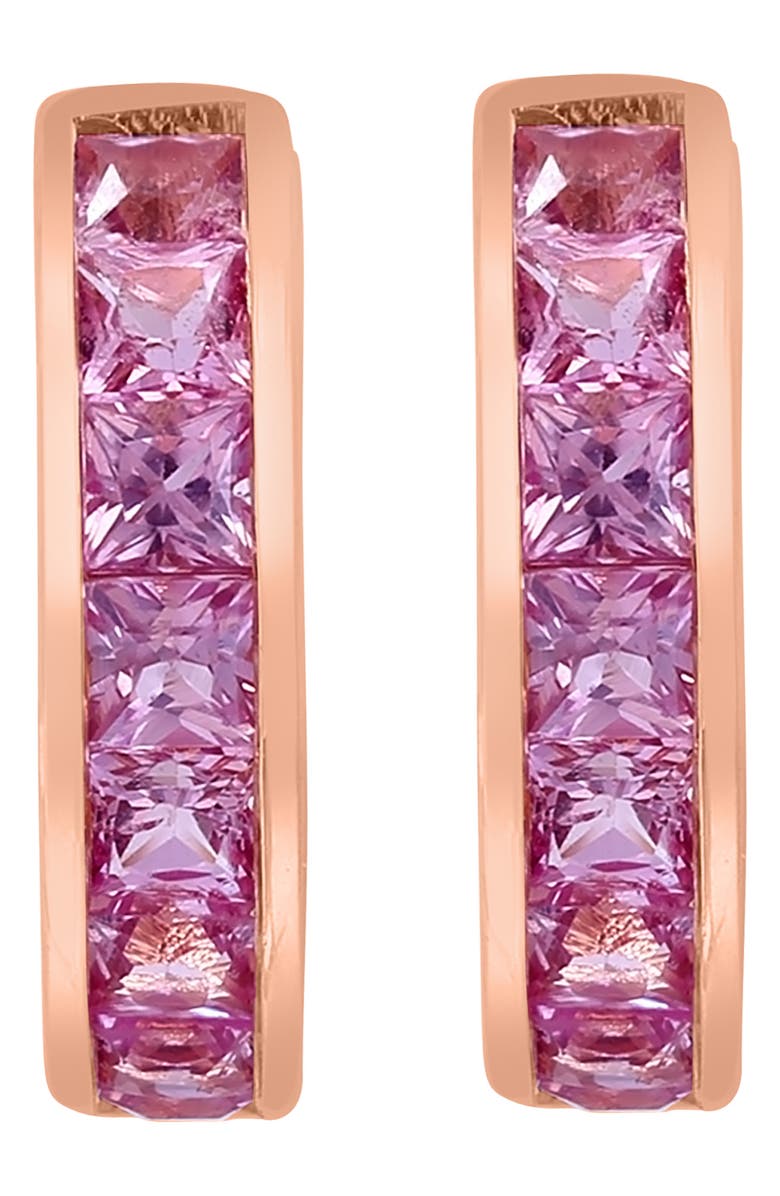 EFFY 14K Rose Gold Pink Sapphire Huggie Hoop Earrings, Alternate, color, 