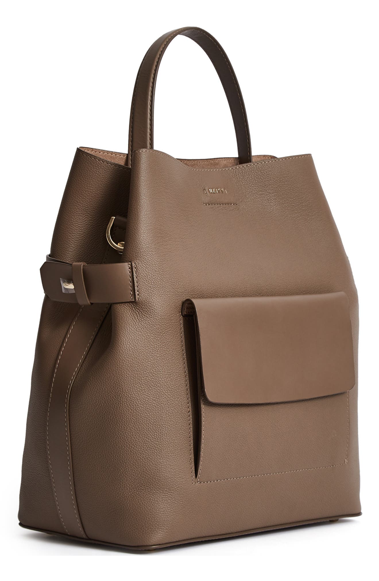 Freya Leather Bucket Bag, Alternate, color, MID GREY