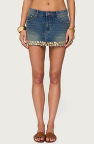 EDIKTED Shaina Sequin Trim Denim Miniskirt