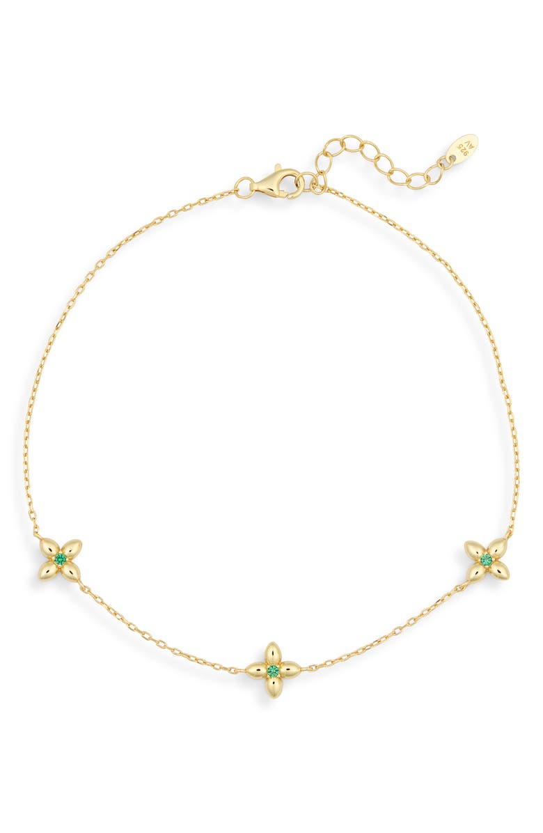 ARGENTO VIVO Emerald Flower Station Chain Anklet, Main, color, Gold