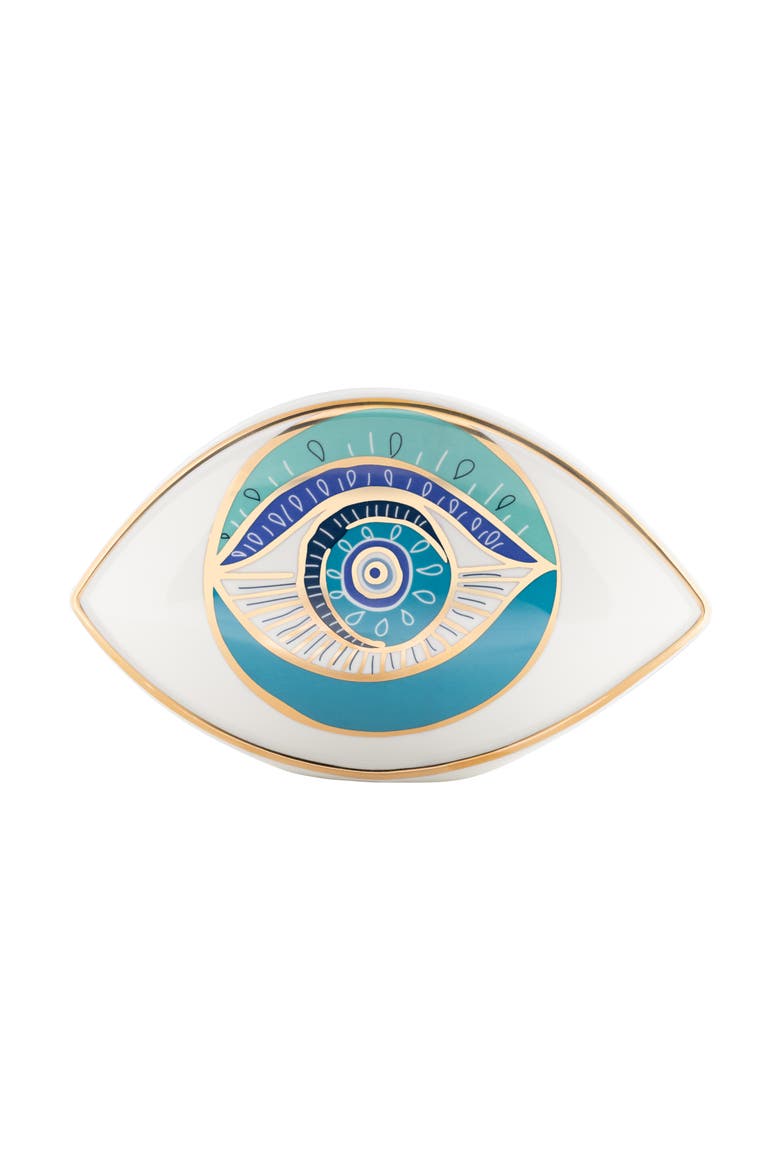 Protected with Positivity - Evil Eye Ceramic Statue, Main, color, White/Turquoise