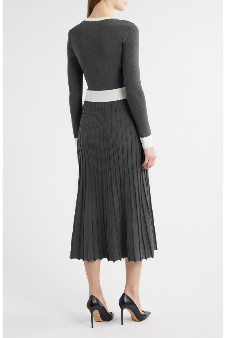 Long Sleeve A-Line Sweater Dress, Alternate, color, CHARCOAL/ WHITE