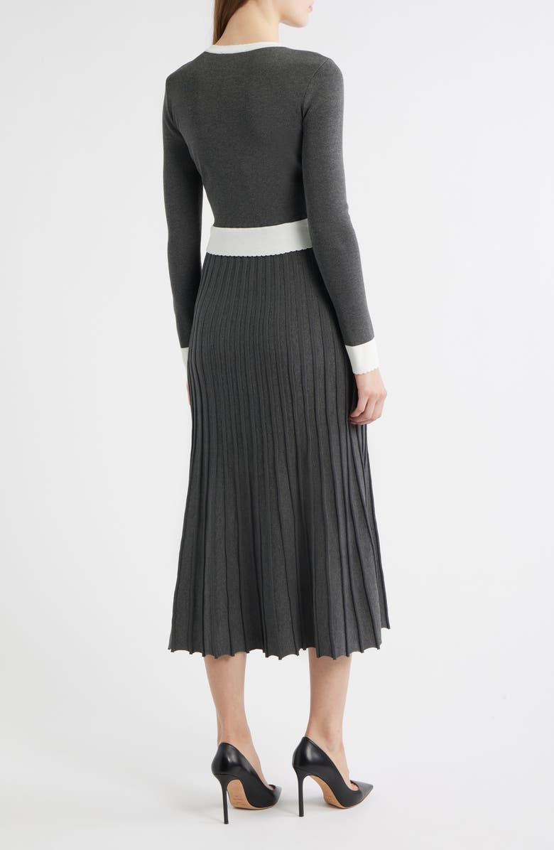 ZOE AND CLAIRE Long Sleeve A-Line Sweater Dress, Alternate, color, Charcoal/ White