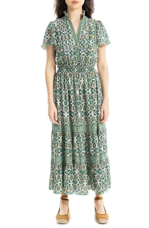 Smocked Flutter Sleeve Maxi Dress