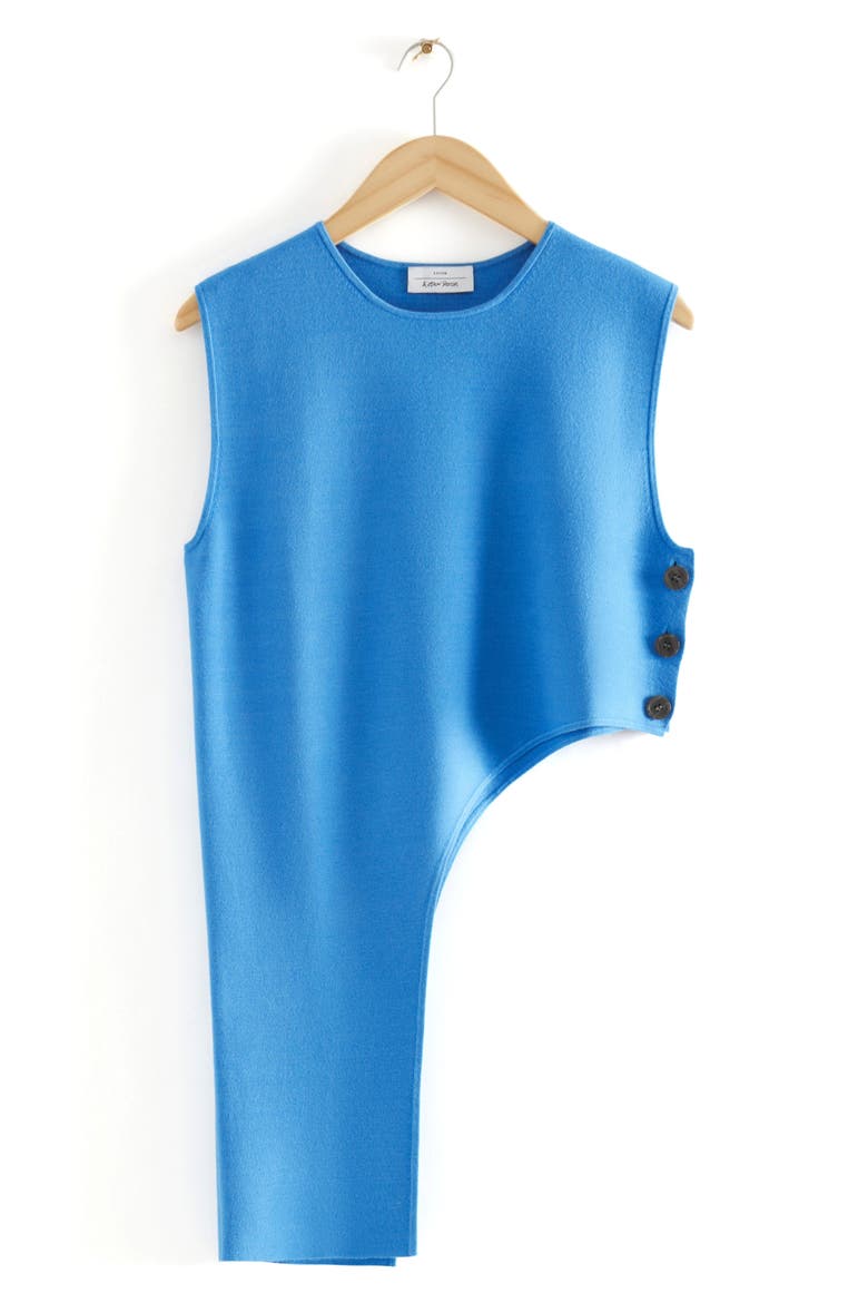 Asymmetric Side Button Sweater Vest, Alternate, color, BLUE