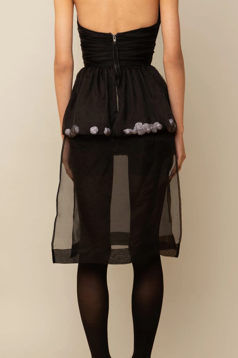 The Mary Romantic Floral Structured Silk Organza Top, Alternate, color, Black