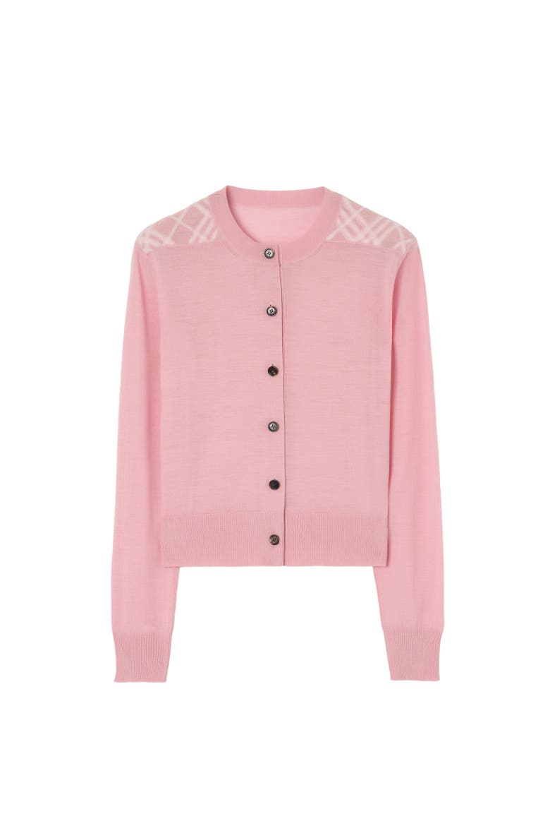 Check Panel Wool Silk Cardigan, Alternate, color, Begonia pink