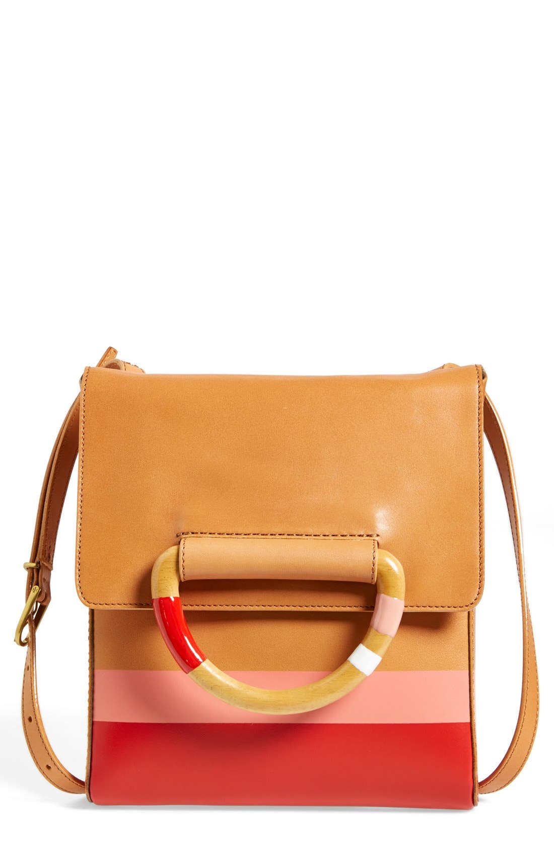 Leather Crossbody Bag, Main, color, NATURAL/ MASAAI RED