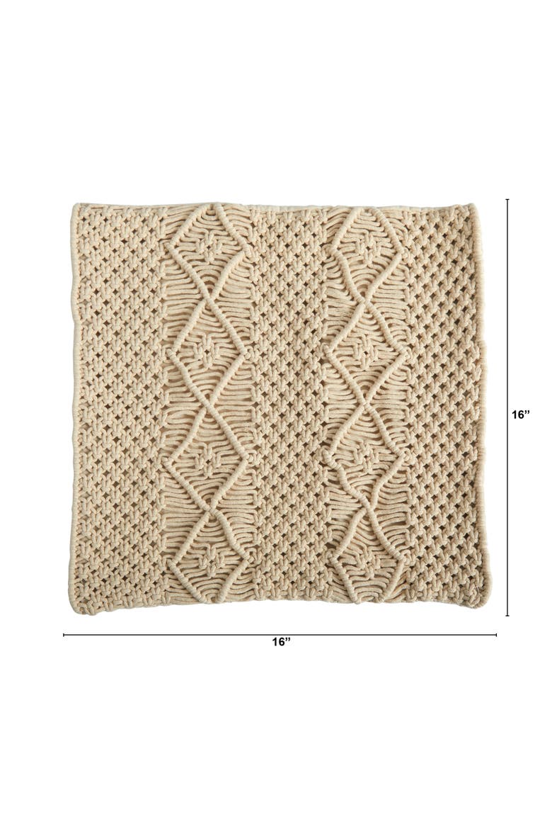 16-in Boho Woven Macrame Decorative Pillow Cover, Alternate, color, Beige