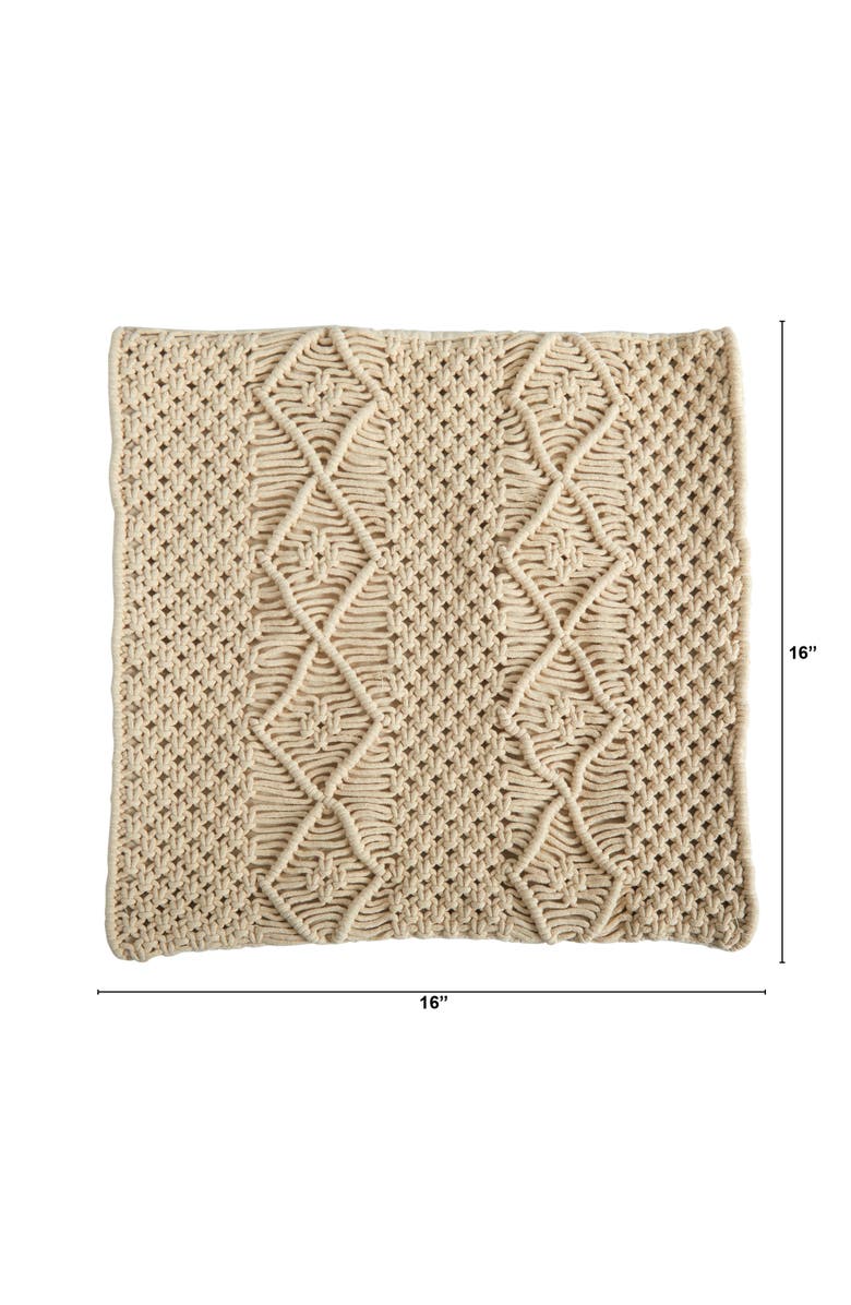 NEARLY NATURAL 16-in Boho Woven Macrame Decorative Pillow Cover, Alternate, color, Beige
