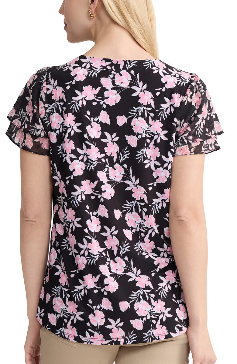 Jones New York Mixed Media Flutter Sleeve Top, Alternate, color, Jones Black Multi