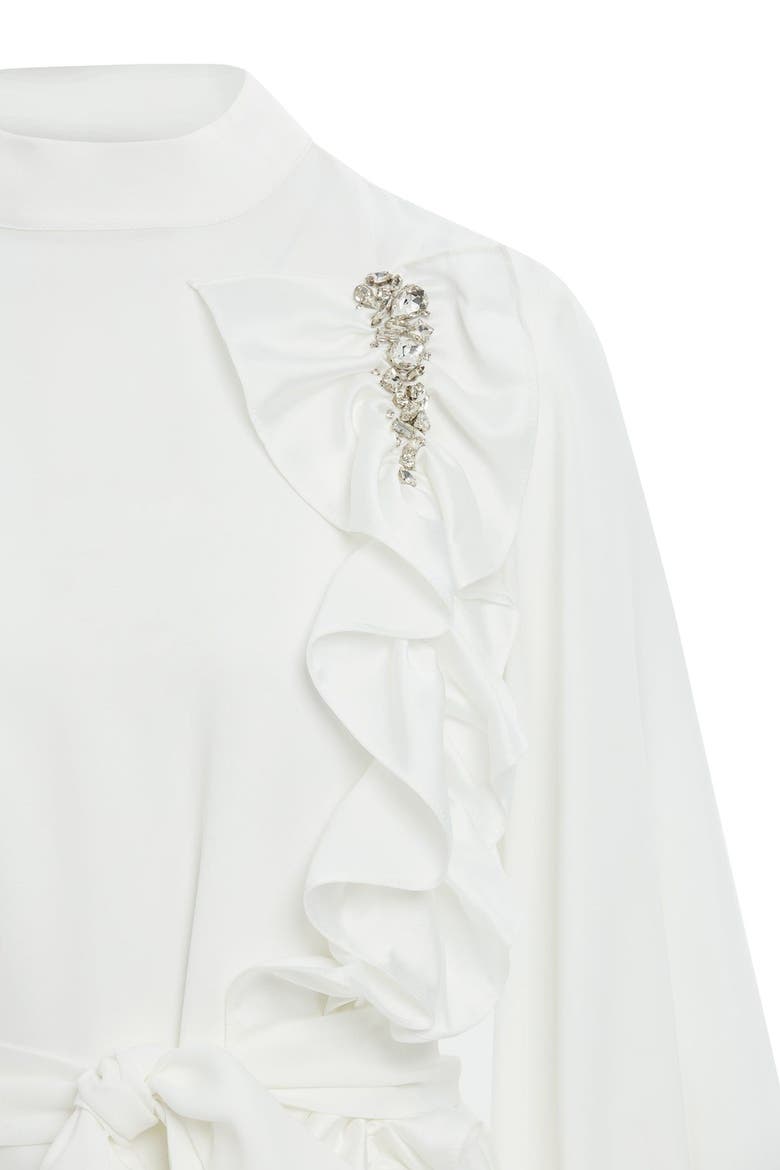 Gathered Detail Beaded Long Unlined Dress, Alternate, color, Ecru