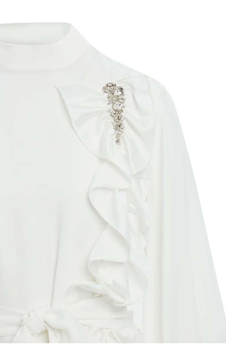 Gizia Gathered Detail Beaded Long Unlined Dress, Alternate, color, Ecru