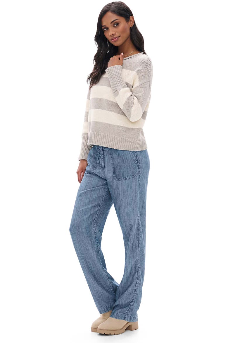 Rolled Collar Striped Sweater, Alternate, color, BEIGE