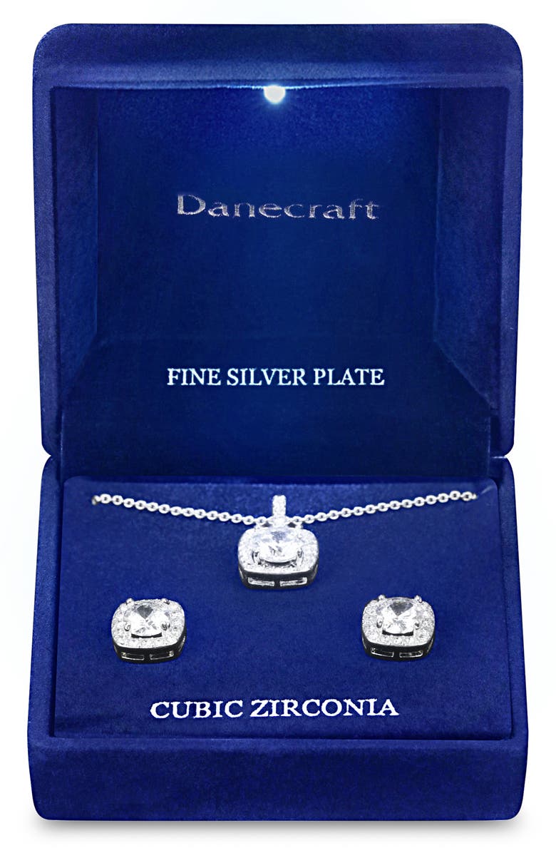 Danecraft CZ Pendant Necklace & Earrings Set, Main, color, 