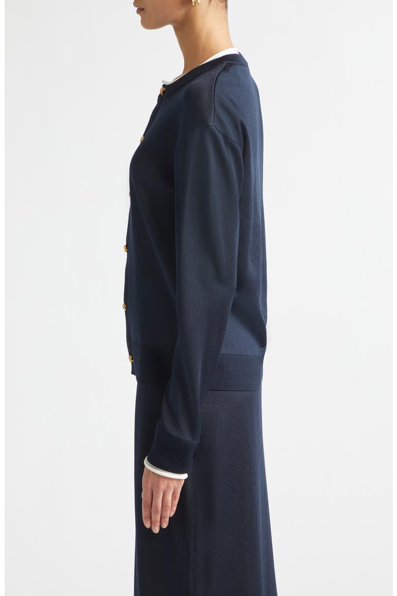 Double Layer Silk Cardigan, Alternate, color, 4073 MIDNIGHT BLUE/ CHALK