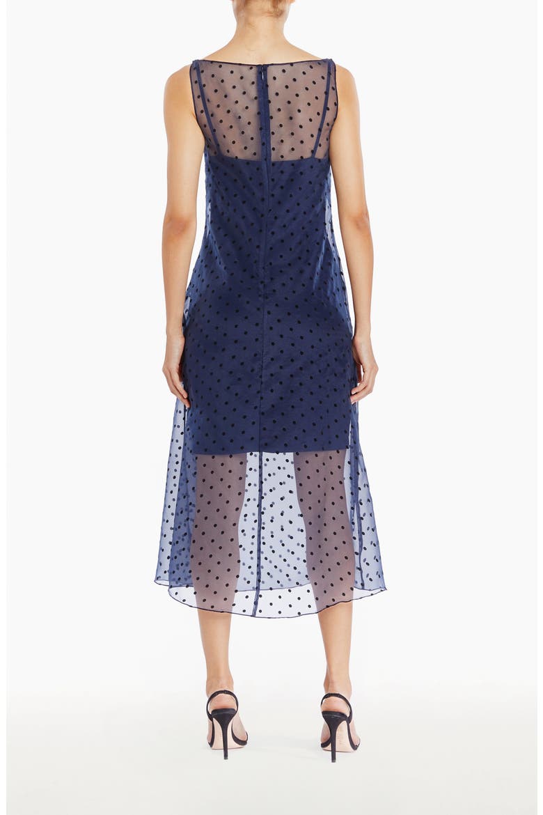 Minata Dot Print Layered Cocktail Midi Dress, Alternate, color, NAVY