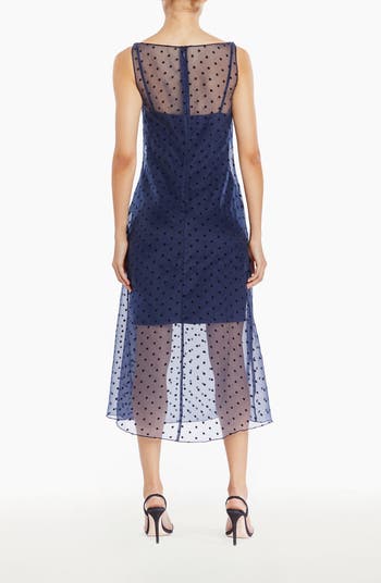 Minata Dot Print Layered Cocktail Midi Dress