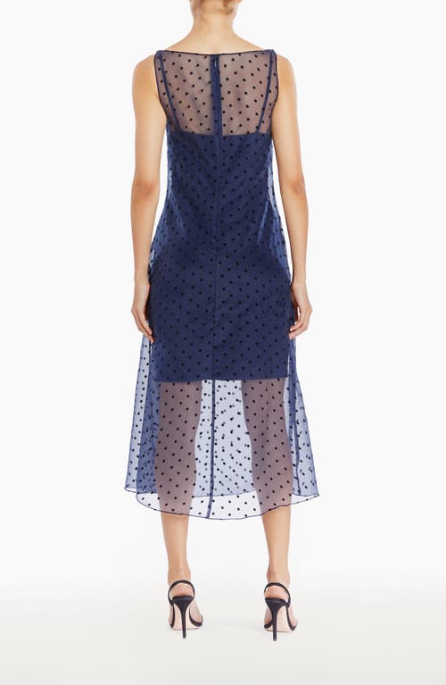 Amanda Uprichard Minata Dot Print Layered Cocktail Midi Dress In Navy