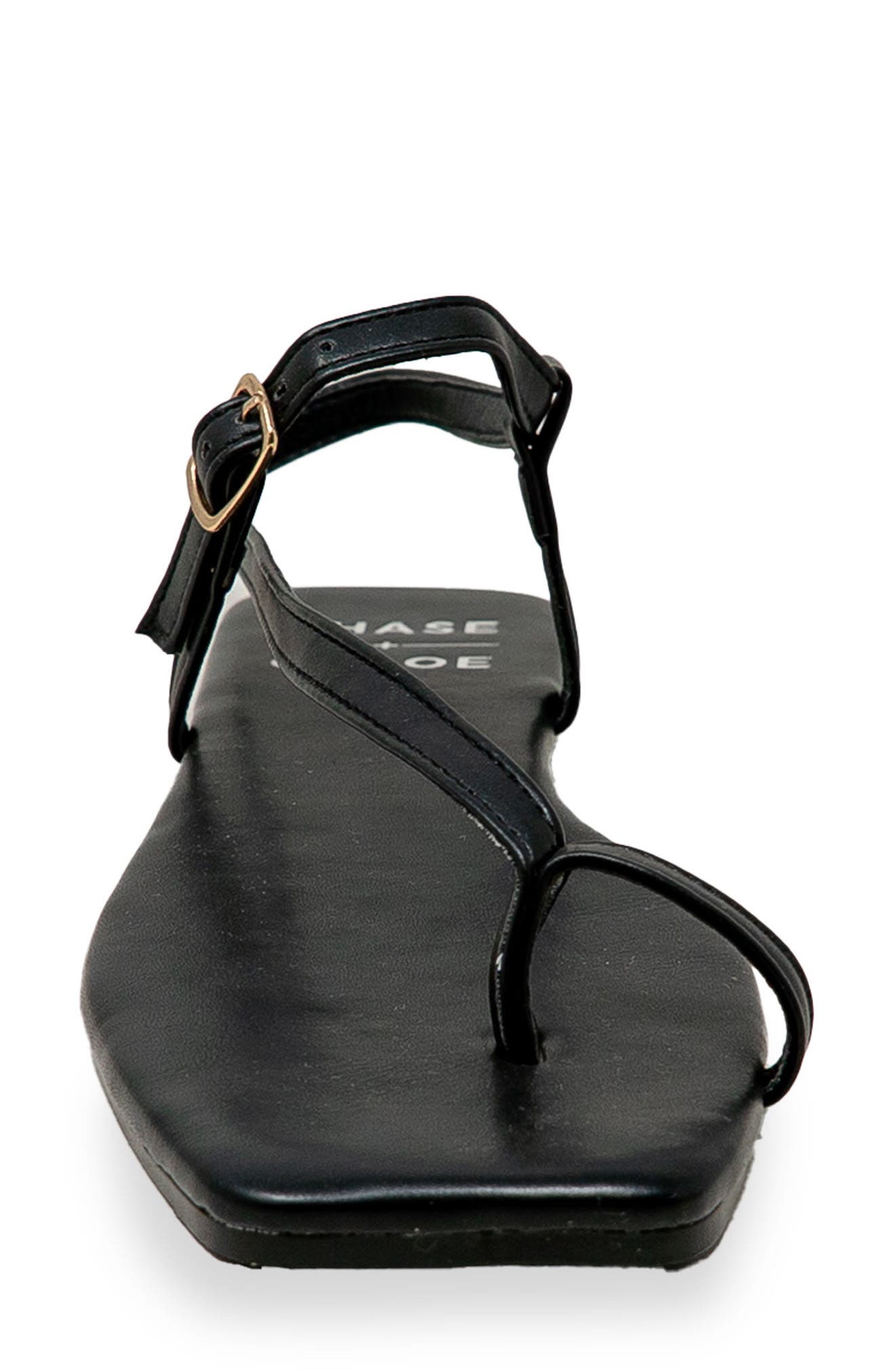 CHASE AND CHLOE Toe Loop Sandal, Alternate, color, Black Pu