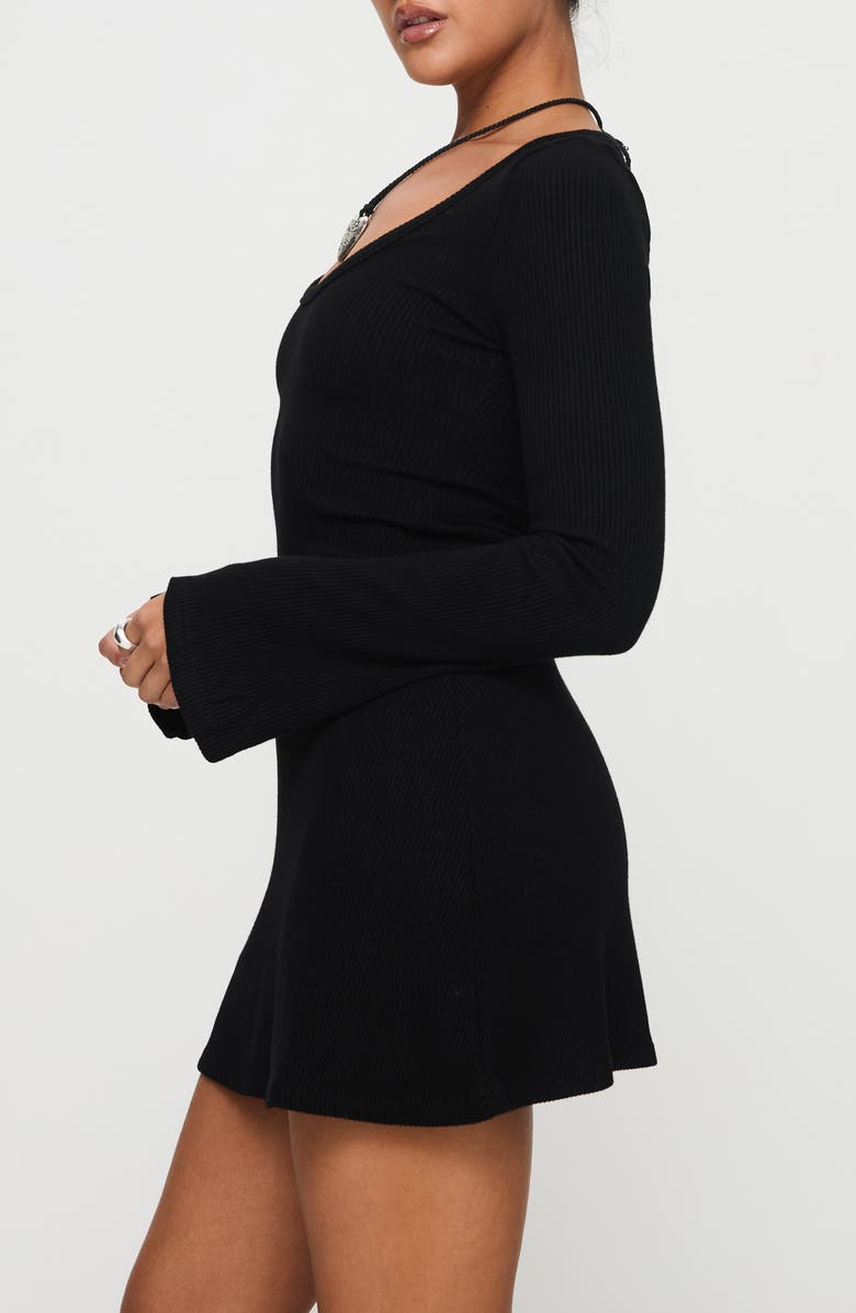 Princess Polly Best Interest Long Sleeve Rib Minidress, Alternate, color, Black