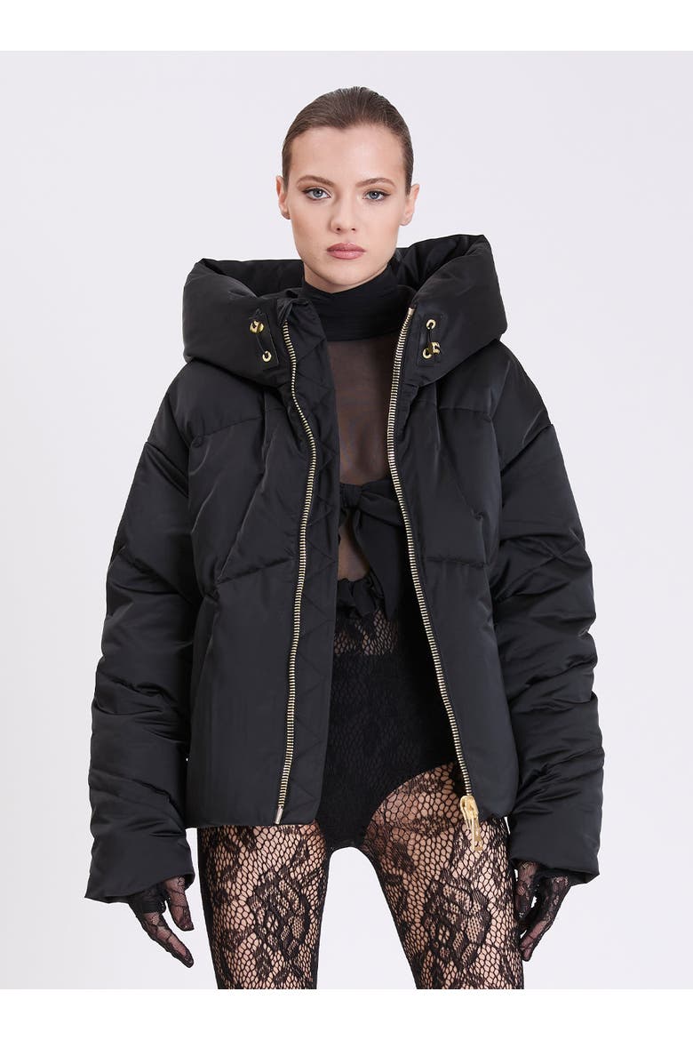 Montague Satin Puffer Jacket, Main, color, Black