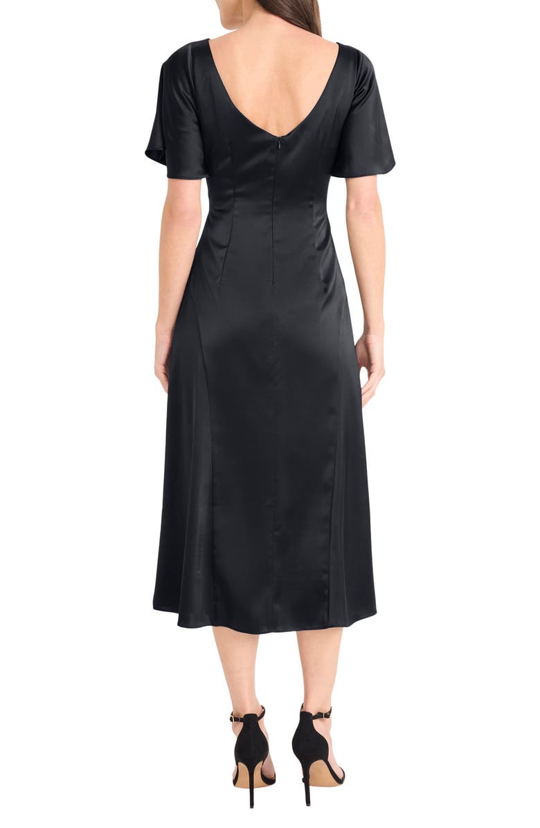 Maggy London Flutter Sleeve Ruched Satin Midi Dress, Alternate, color, Black