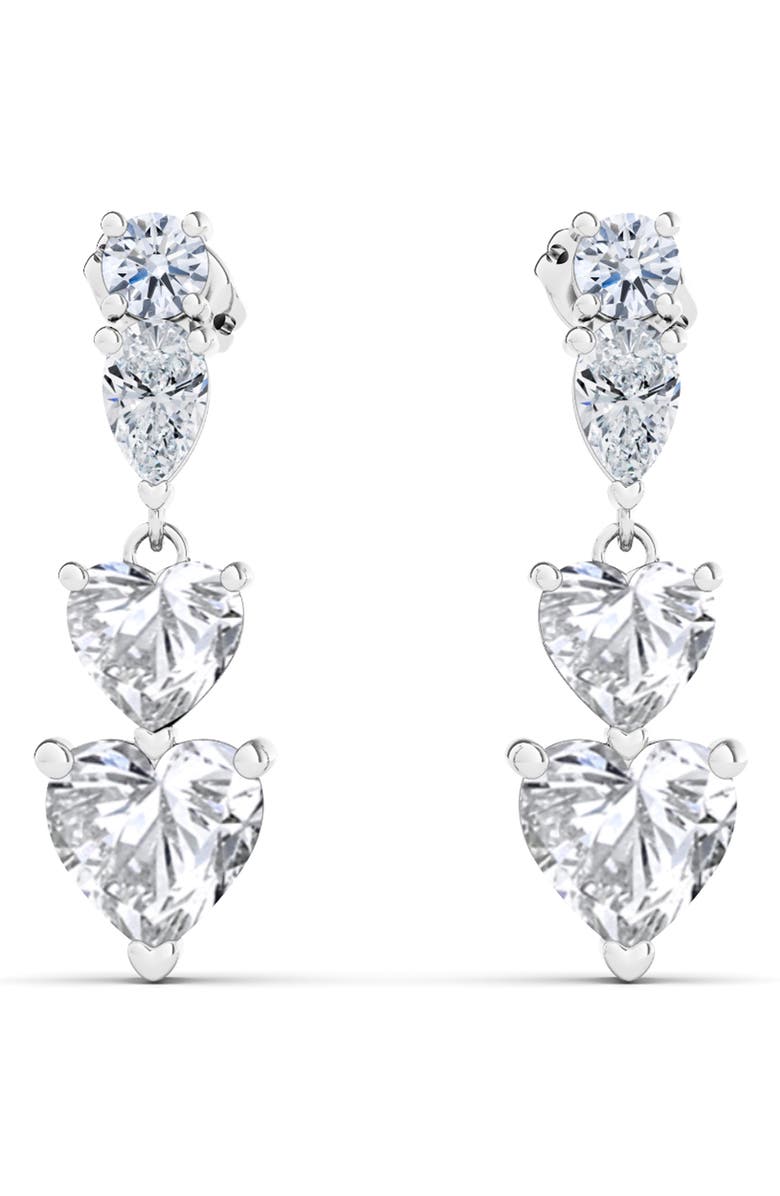 HauteCarat Lab Created Diamond Heart Drop Earrings, Main, color, 18K White Gold
