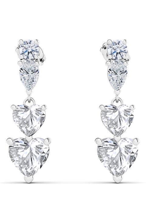 Lab Created Diamond Heart Drop Earrings