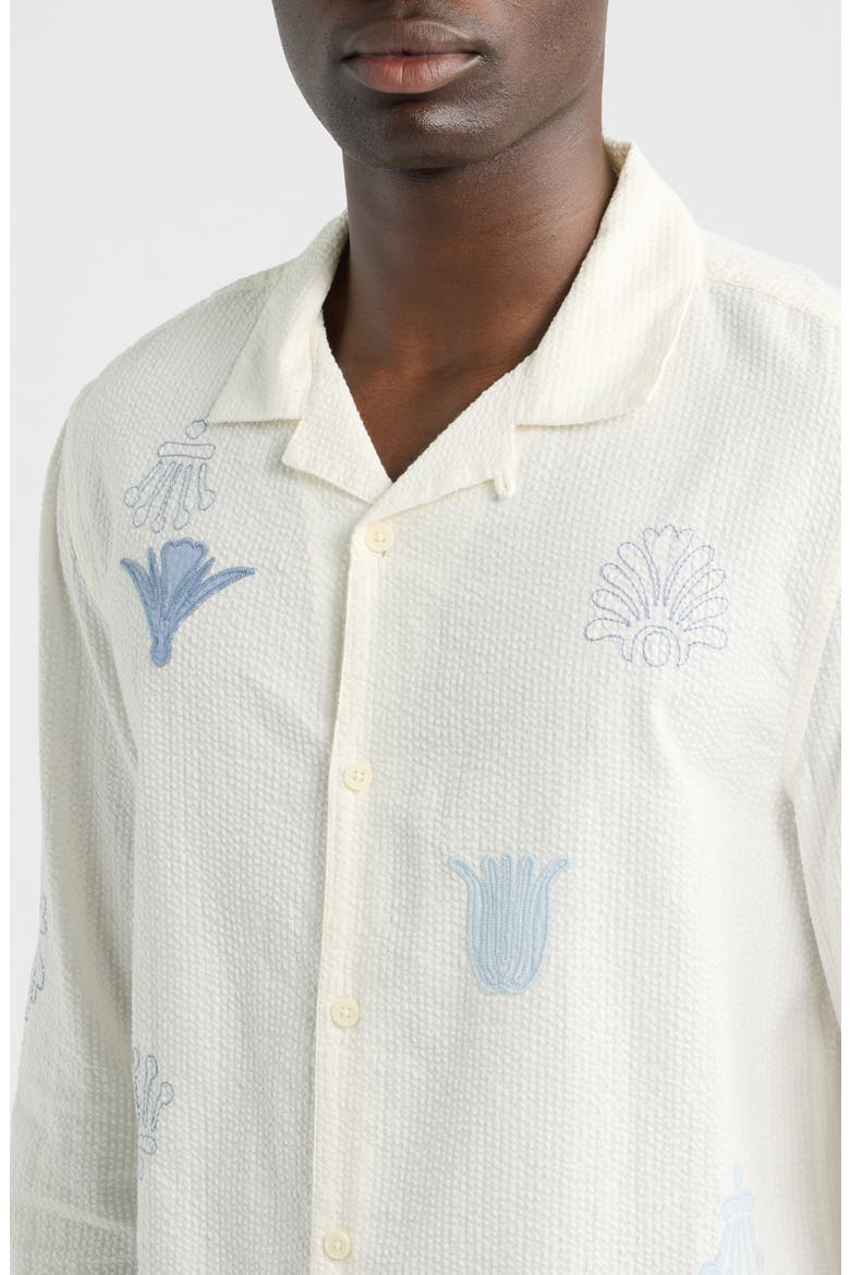 Corey Embroidered Doodle Cotton Camp Shirt, Alternate, color, ECRU / BLUE