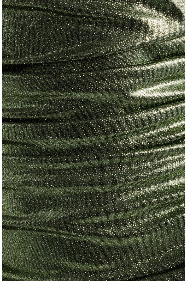 Ruched Foil Strapless Gown, Alternate, color, GREEN