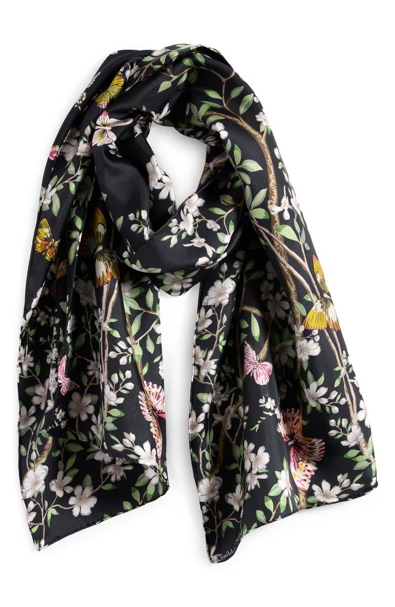 Echo Spring Unfolding Silk Oblong Scarf, Main, color, Black