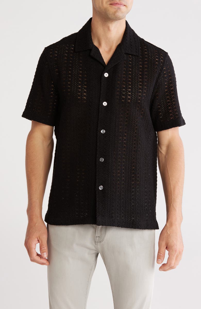TRUTH Open Knit Button-Up Cuban Shirt, Main, color, 