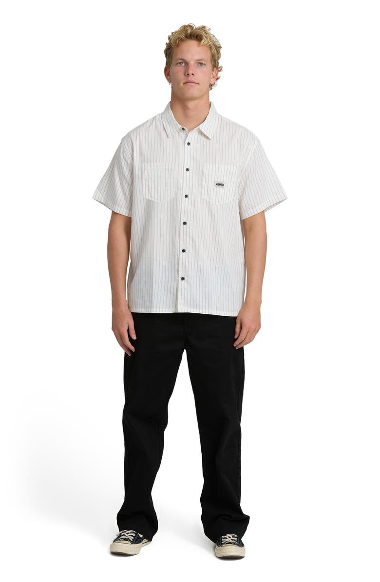 Billabong Bad Dog Stripe Short Sleeve Button-Up Shirt, Alternate, color, Off White