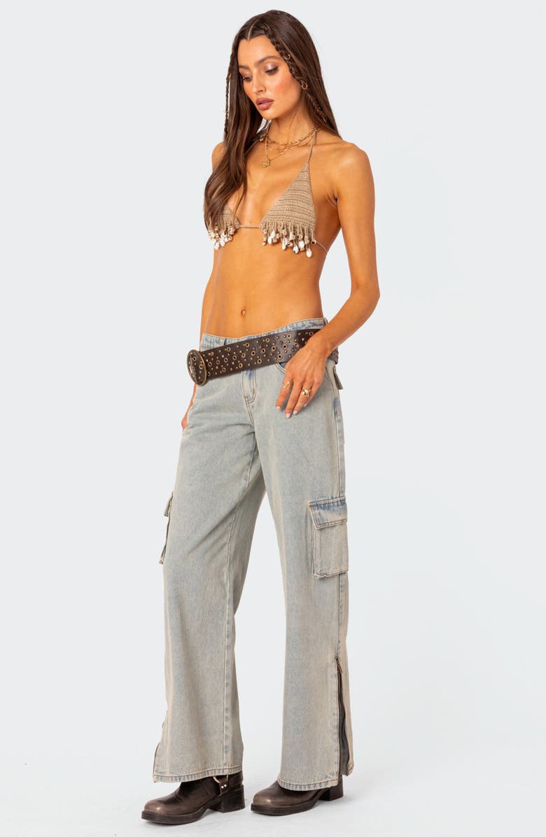 EDIKTED Aruba Beaded Crochet Bra Top, Alternate, color, Beige