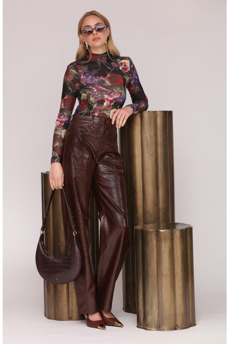 Croc Embossed Faux Leather Pants, Alternate, color, CHOCOLATE