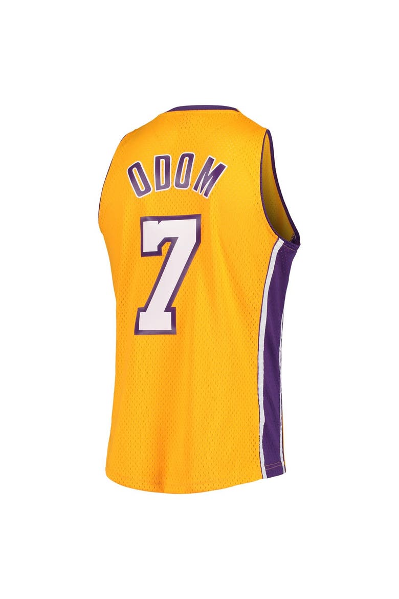 Men's Mitchell & Ness Lamar Odom Gold Los Angeles Lakers 2001/02 Hardwood Classics Swingman Jersey, Alternate, color, Gold