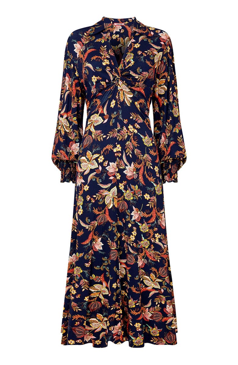 Joe Browns Stretch Knit Knot Front Midi Dress, Alternate, color, Navy Botanical