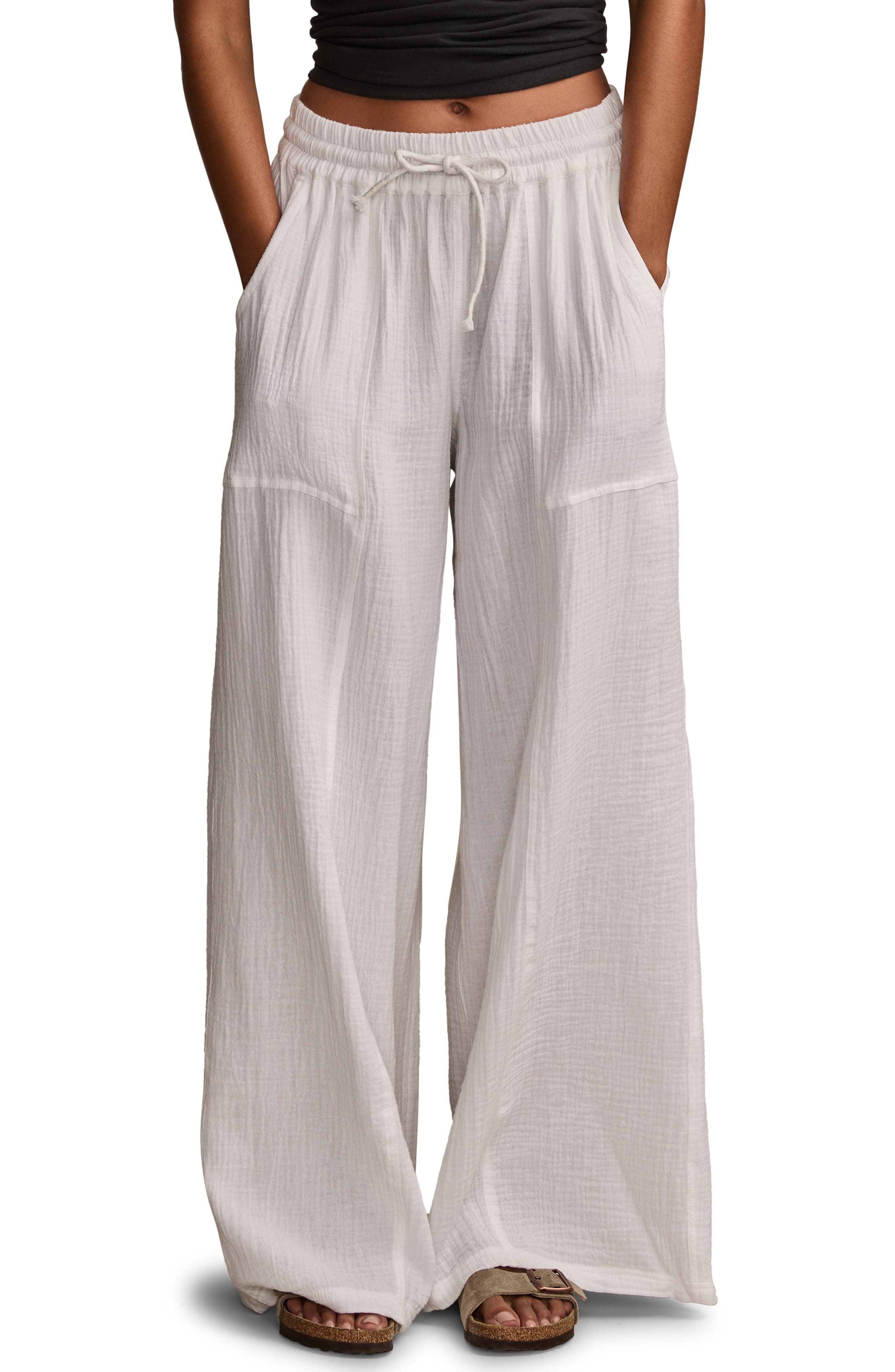 Lucky Brand Beachy Cotton Gauze Wide Leg Pants