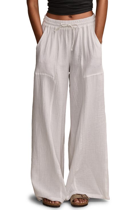 Beachy Cotton Gauze Wide Leg Pants