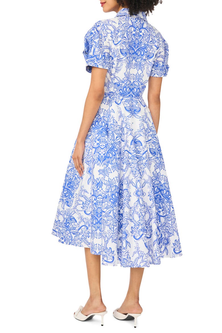 Floral Short Sleeve Cotton Fit & Flare Shirtdress, Alternate, color, DEEP ULTRAMARINE
